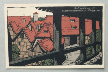 AK Rothenburg ob der Tauber / 1920-1940 / Litho Lithographie / Künstler Stein Zeichnung / Stadtmauerpartie am Klingentor